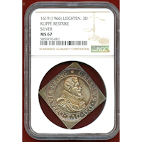 【SOLD】リヒテンシュタイン 1619(1966)年 3ダカット 銀貨 クリッペ NGC MS67