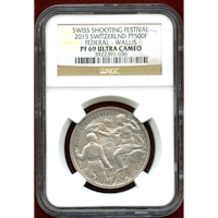 スイス 現代射撃祭 2015年 500フラン プラチナ貨 ヴァレー NGC PF69UC