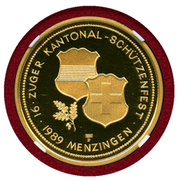 【SOLD】スイス 現代射撃祭 1989年 1000フラン金貨 メンツィンゲン NGC PF69UC