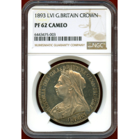 イギリス 1893年 クラウン 銀貨 ヴィクトリア オールドヘッド NGC PF62CAMEO