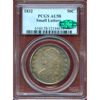 アメリカ 1832年 50C 銀貨 キャップドバスト Small Letters PCGS AU58