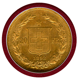 スイス 1892B 20フラン 金貨 ヘルヴェティア NGC MS61