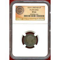 【SOLD】イギリス 1839年 6ペンス 銀貨 ヴィクトリア プレーンエッジ NGC PF64