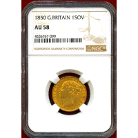 イギリス 1850年 ソブリン 金貨 ヴィクトリア ヤングヘッド NGC AU58