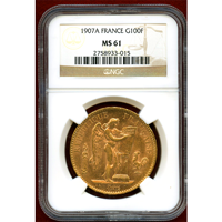 フランス 1907A 100フラン 金貨 エンジェル NGC MS61