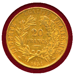 フランス 1851A 20フラン 金貨 セレス