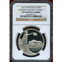 スイス 現代射撃祭 2013年 50フラン 銀貨 ルツェルン NGC PF70UC