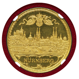 【SOLD】ドイツ ニュルンベルク 1897年 射撃祭金メダル 都市景観 NGC MS62PL