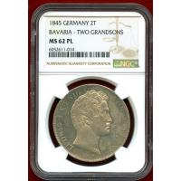 ドイツ バイエルン 1845年 2ターラー 銀貨 二人の皇孫誕生記念 NGC MS62PL
