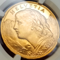 【SOLD】スイス 1925B 100フラン 金貨 ブレネリ NGC MS65+