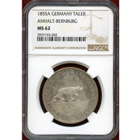 ドイツ アンハルト=ベルンブルク 1855A ターラー 銀貨 城壁を歩く熊 NGC MS62