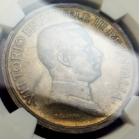 【SOLD】イタリア 1914R 5リレ 銀貨 エマヌエレ3世 クァドリガ NGC MS63