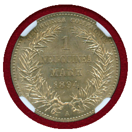 独領ニューギニア 1894A 1マルク 銀貨 極楽鳥 NGC MS64