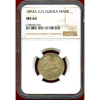 独領ニューギニア 1894A 1マルク 銀貨 極楽鳥 NGC MS64
