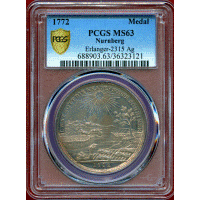 ドイツ ニュルンベルク 1772年 銀メダル 洪水と飢饉の終わり PCGS MS63
