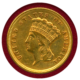 アメリカ 1854年 $3 金貨 インディアンヘッド