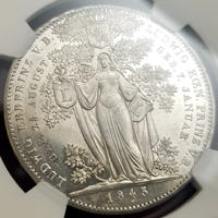 ドイツ バイエルン 1845年 2ターラー 銀貨 二人の皇孫誕生記念 NGC MS62PL