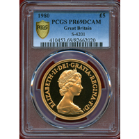 イギリス 1980年 5ポンド 金貨 エリザベス2世 PCGS PR69DCAM