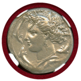古代ギリシャ シチリア 紀元前320-300年 テトラドラクマ 銀貨 アレトゥーサ Ch XF