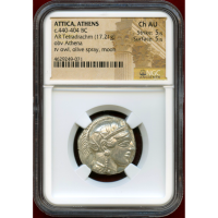 古代ギリシャ アッティカ アテネ 440-404BC 4ドラクマ 銀貨 フクロウ NGC Ch AU