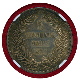 独領ニューギニア 1894A 5マルク 銀貨 極楽鳥 NGC PF64