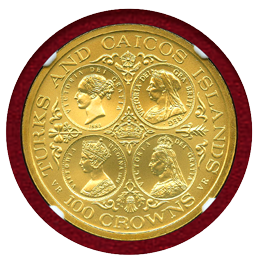 タークスカイコス 1976年 100クラウン 金貨 ヴィクトリア4肖像 NGC MS69