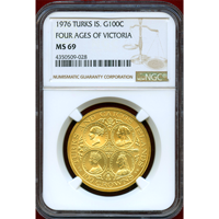 タークスカイコス 1976年 100クラウン 金貨 ヴィクトリア4肖像 NGC MS69