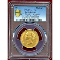 英領インド 1841(C) モハール金貨 ヴィクトリア Small Date PCGS AU58