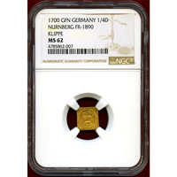 【SOLD】ドイツ 1700GFN 1/4 ラムダカット 金貨 神の子羊 クリッペ NGC MS62