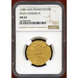フランス (1380-1422) エキュドール金貨 シャルル6世 NGC MS64