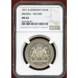 ドイツ ブレーメン 1871 ターラー銀貨 普仏戦争勝利記念 NGC MS64