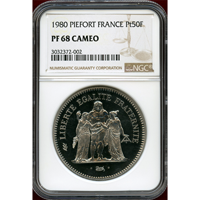 フランス 1980年 50フラン プラチナ貨 ピエフォー ヘラクレス NGC PF68CAMEO