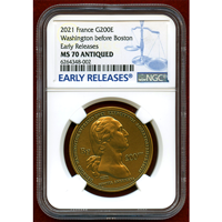 フランス 2021年 200E 金貨 アメリカ独立の歴史 ボストン包囲戦 MS70 ER