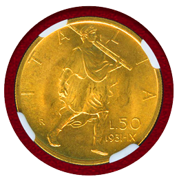 イタリア 1931R(IⅩ) 50リレ 金貨 エマヌエレ3世 NGC MS65