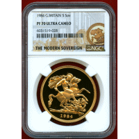 イギリス 1984年 5ポンド 金貨 エリザベス2世 NGC PF70UC
