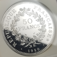 フランス 1980年 50フラン プラチナ貨 ピエフォー ヘラクレス NGC PF68CAMEO