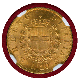 イタリア 1863T BN 10リレ 金貨 エマヌエレ2世 NGC MS64
