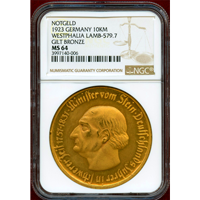 ドイツ ヴェストファーレン 1923年 10000マルク ギルトブロンズ 緊急貨 NGC MS64