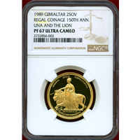 ジブラルタル 1989年 2ポンド 金貨 ウナとライオン NGC PF67UC