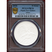 パプアニューギニア 2020年 10キナ 銀貨 極楽鳥 PCGS PR70Matte