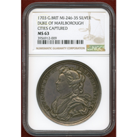 【SOLD】イギリス 1703年 銀メダル アン女王 都市占領記念 NGC MS63