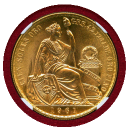 【SOLD】ペルー 1961年 100ソル 金貨 女神座像 NGC MS66