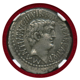【SOLD】帝政ローマ 41BC デナリウス銀貨 マルクス・アントニウスとオクタヴィア XF