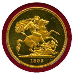 イギリス 1893年 5ポンド 金貨 ヴィクトリア オールドヘッド PR62DCAM