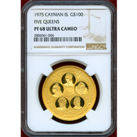 ケイマン諸島 1975年 100ドル 金貨 英国歴代女王 NGC PF68UC