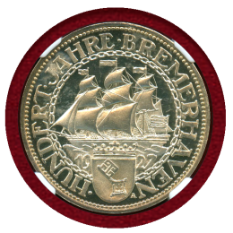 ワイマール共和国 1927A 5マルク 銀貨 ブレーマーハーフェン NGC PF65UC