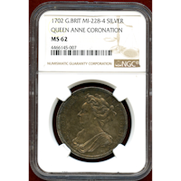 【SOLD】イギリス 1702年 銀メダル アン女王戴冠記念 NGC MS62