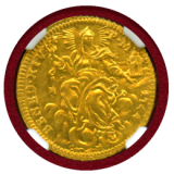 イタリア 教皇領 1744年 ゼッキーノ 金貨 ベネディクト14世 NGC MS64