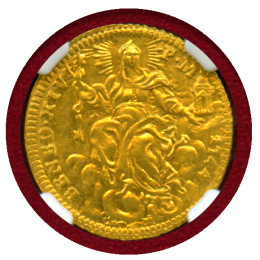 イタリア 教皇領 1744年 ゼッキーノ 金貨 ベネディクト14世 NGC MS64