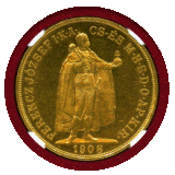 ハンガリー 1908KB 100コロナ 金貨 フランツヨーゼフ1世 オリジナル NGC MS63